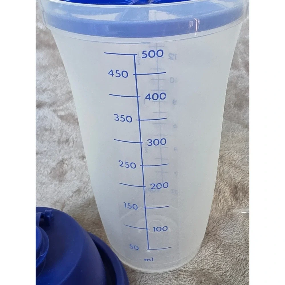 Tupperware Quick Shake Container 500ml 16oz Blue Clear 844-4 with Whisk Ball